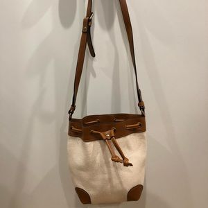 Canvas w/ brown leather bucket bag